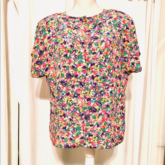 Diversity Multi-Colored Flower Blouse in Large - Picture 1 of 7